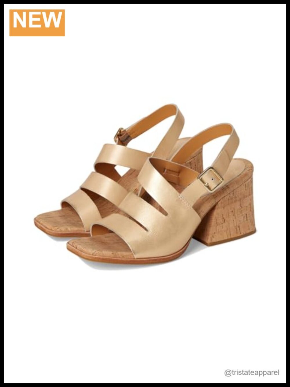 Kork-Ease Cate Leather Heeled Sandal Block Heel Square Toe Ankle Strap